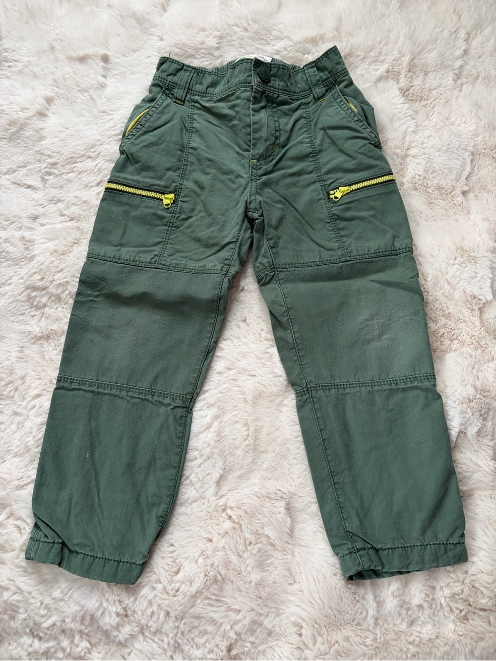 Mini Boden Olive Green Cargo Pants with Yellow Zippers